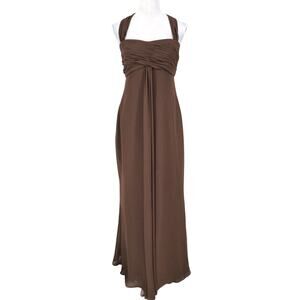 Alyce Designs Dress Gown Womens 12 Brown Halter Chiffon Lined Prom Wedding Mob